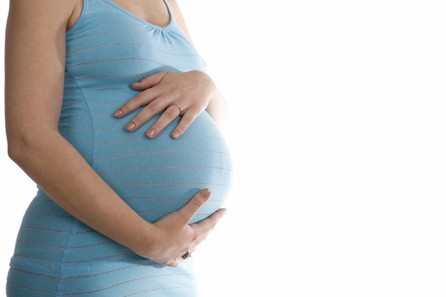 Pregnant belly isolated against white background